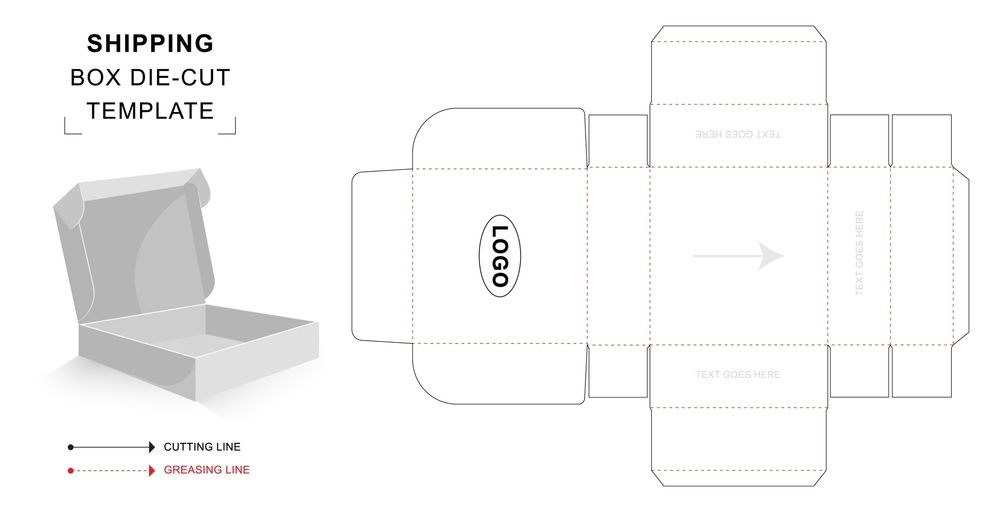 shipping box die cut template